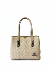 Beige Monogram Shoulder Tote Bag