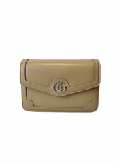 Beige Structured Shoulder Bag with Silver GG Emblem