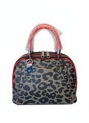 Chic Leopard Print Handbag with Red Handles