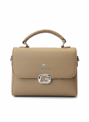 Ban Mei Taupe Structured Handbag with G Buckle