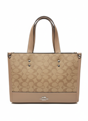 Coach Signature Canvas Tote Bag with Leather Trim in Beige