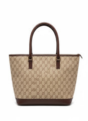 Designer Monogram Tote Bag with Brown Leather Trim