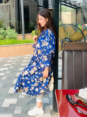 Blue Floral Printed Maxi Dress One Piece