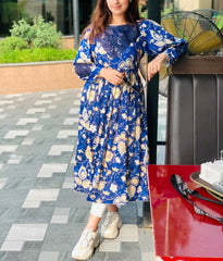 Blue Floral Printed Maxi Dress One Piece