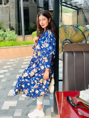 Blue Floral Printed Maxi Dress One Piece