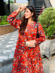 Red Floral Printed Maxi Dress One Piece