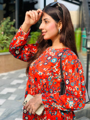 Red Floral Printed Maxi Dress One Piece