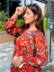 Red Floral Printed Maxi Dress One Piece