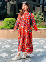 Red Floral Printed Maxi Dress One Piece