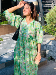 Green Printed Maxi Dress One Piece