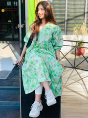 Green Printed Maxi Dress One Piece