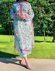 Light Green Floral Printed Suit with Dupatta Three Piece