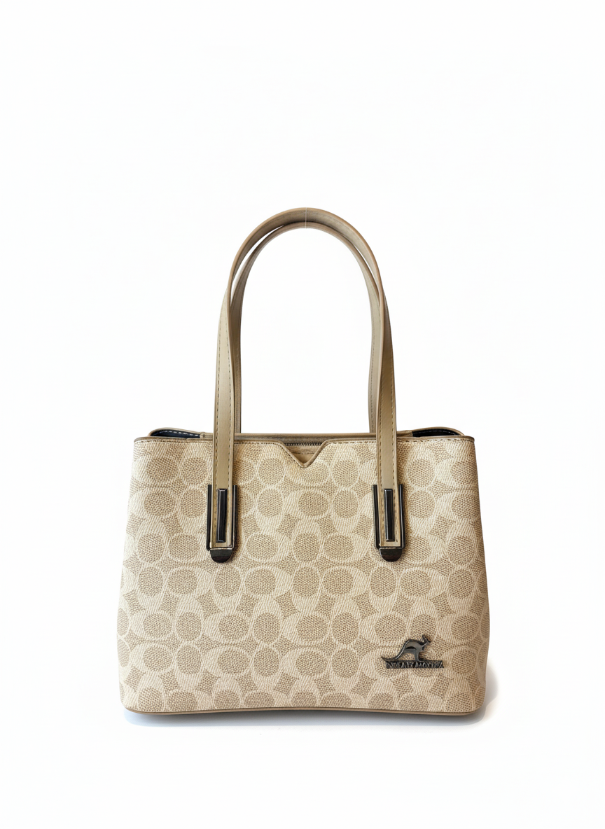 Beige Monogram Shoulder Tote Bag