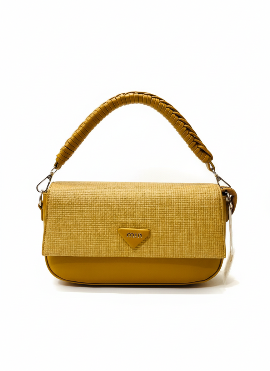 Mustard Yellow Textured Top Handle Bag