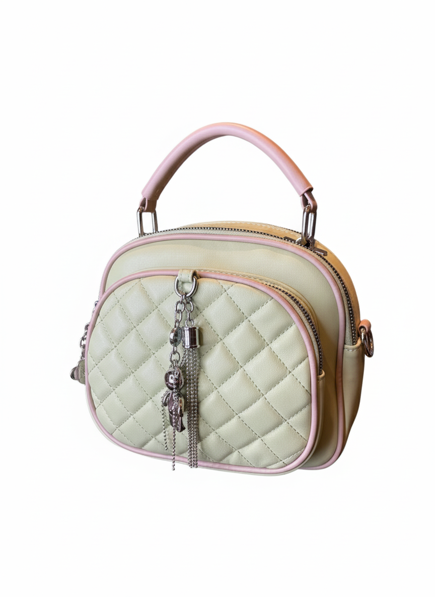 Pastel Green Quilted Handbag with Charm Detail