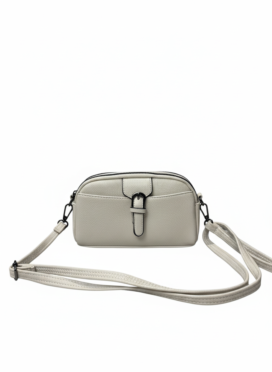 Ivory Textured Crossbody Bag with Buckle Accent