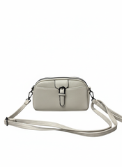 Ivory Textured Crossbody Bag with Buckle Accent