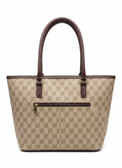 Designer Monogram Tote Bag with Brown Leather Trim