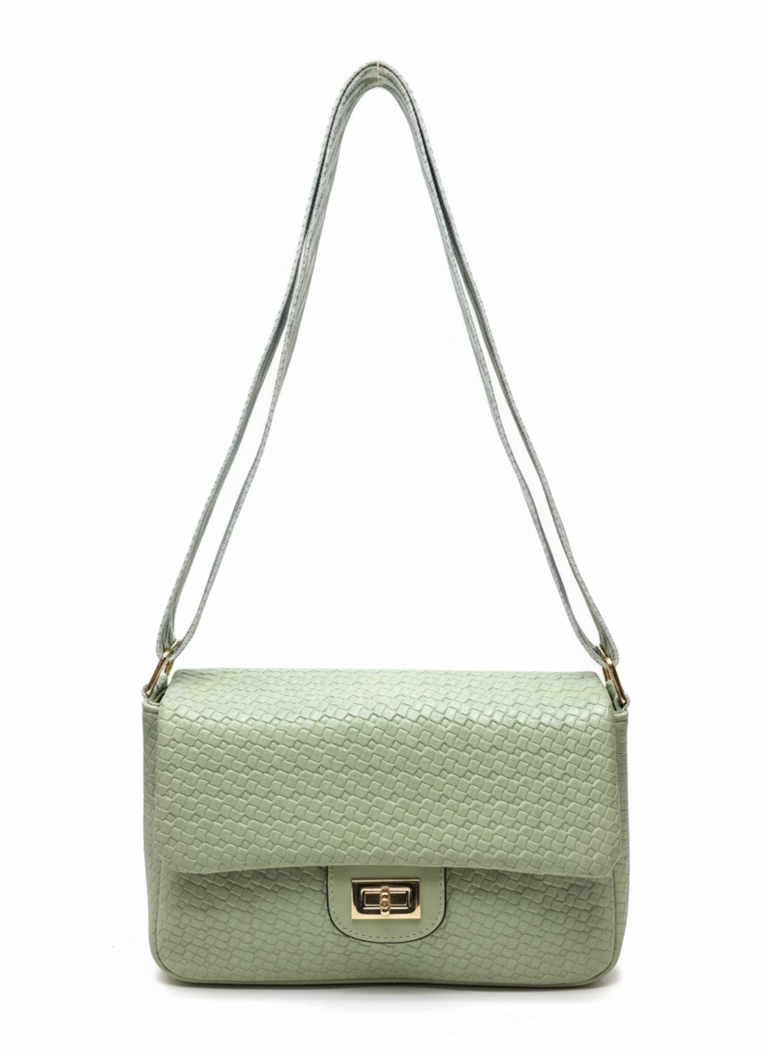 Mint Green Woven Shoulder Bag with Double Strap