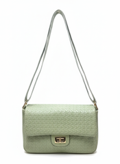 Mint Green Woven Shoulder Bag with Double Strap