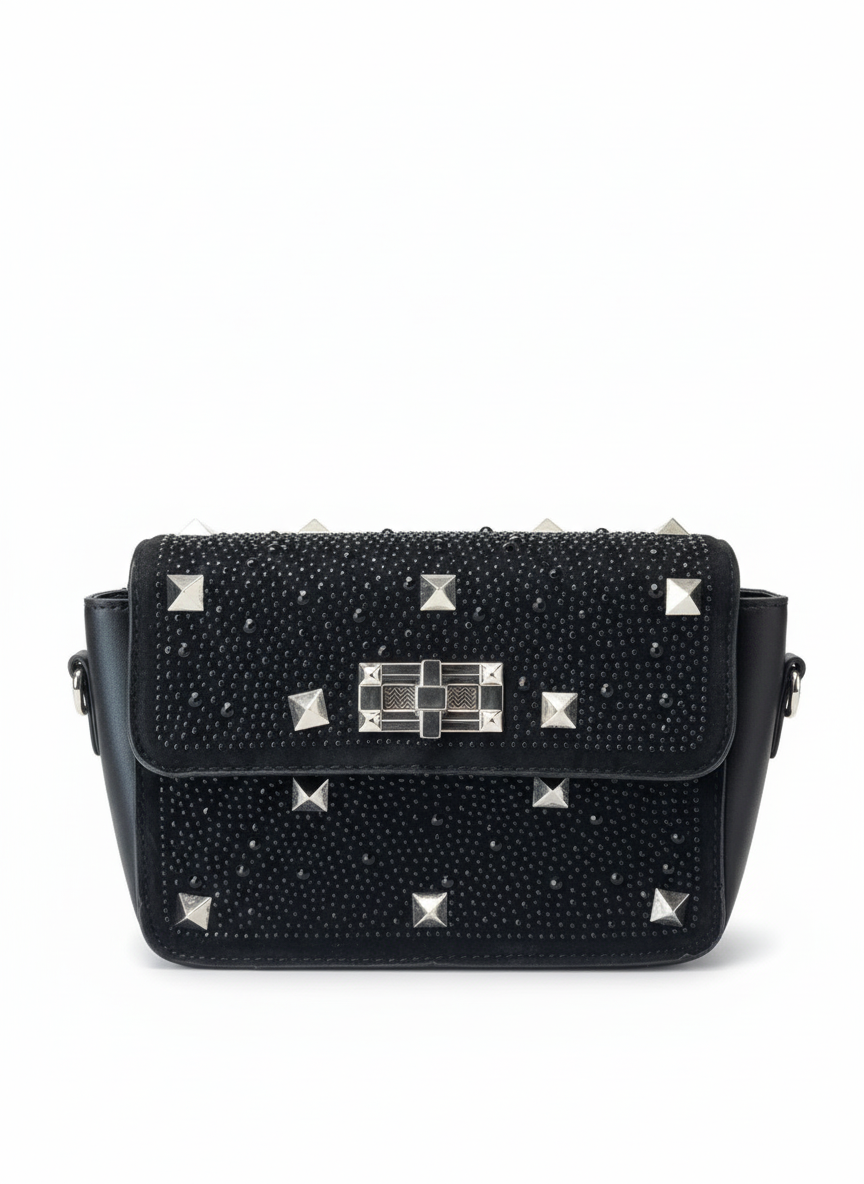 Black Studded Crossbody Bag – Chic Evening Shoulder Purse