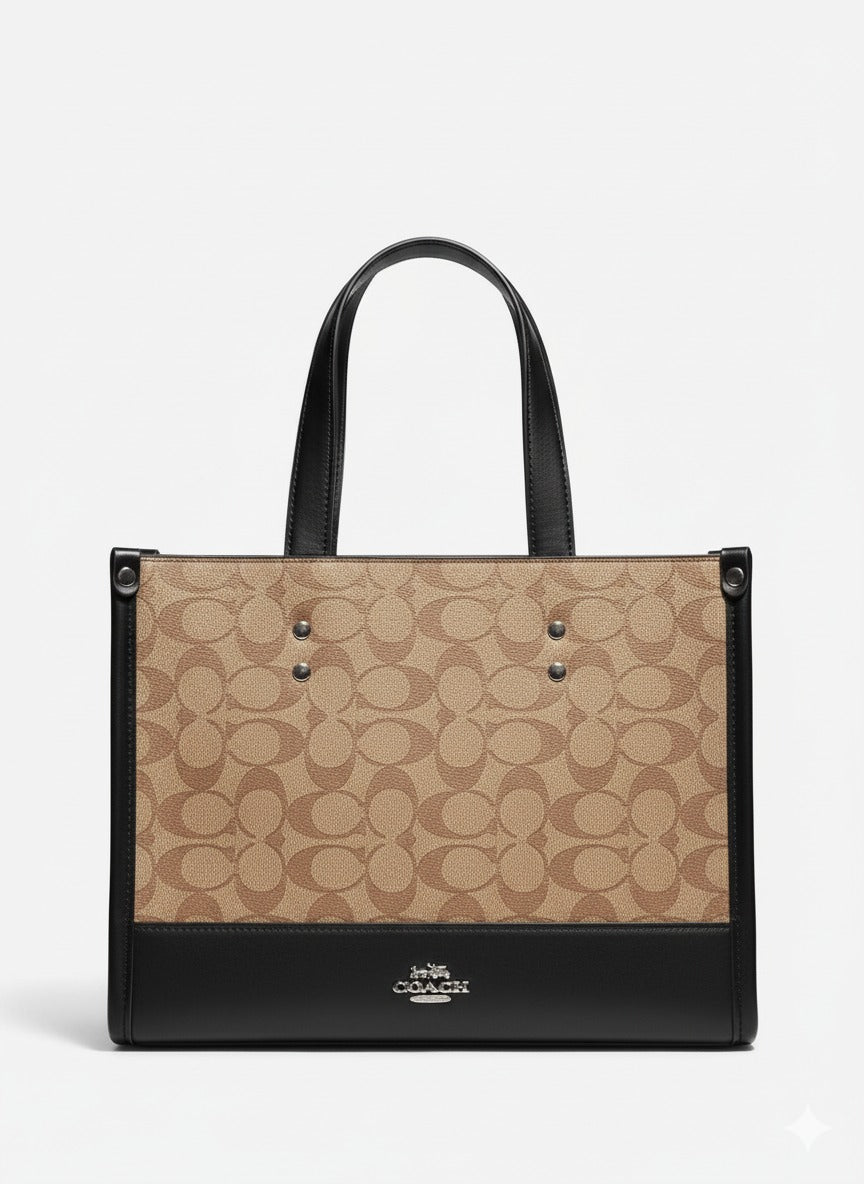 Classic Monogram Tote Bag with Black Leather Trim