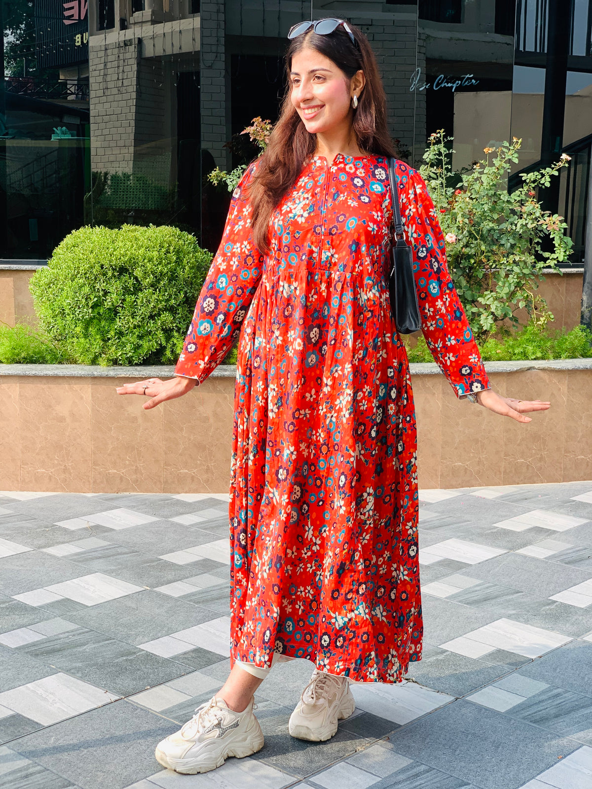 Red Floral Printed Maxi Dress One Piece