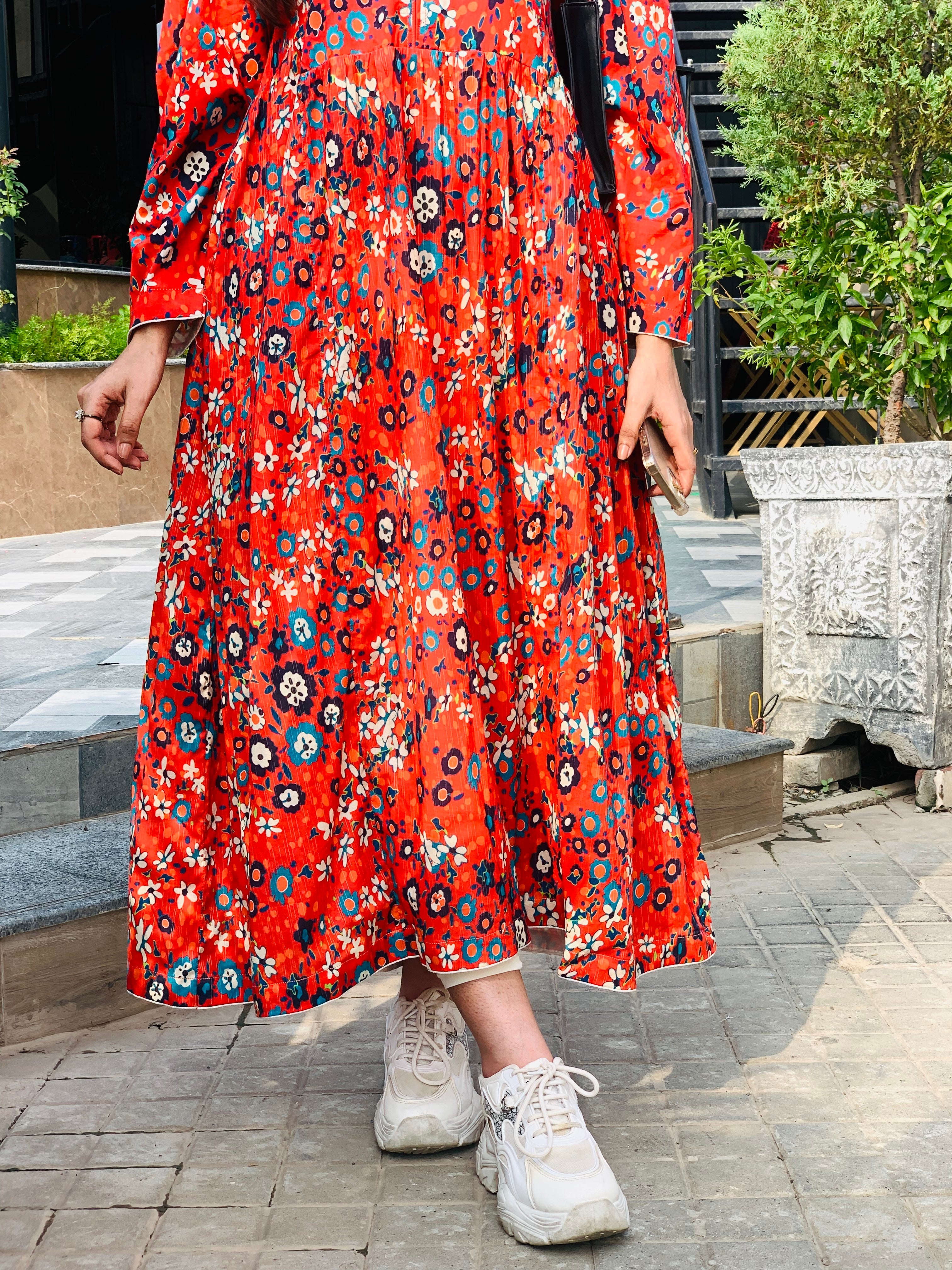 Red Floral Printed Maxi Dress One Piece
