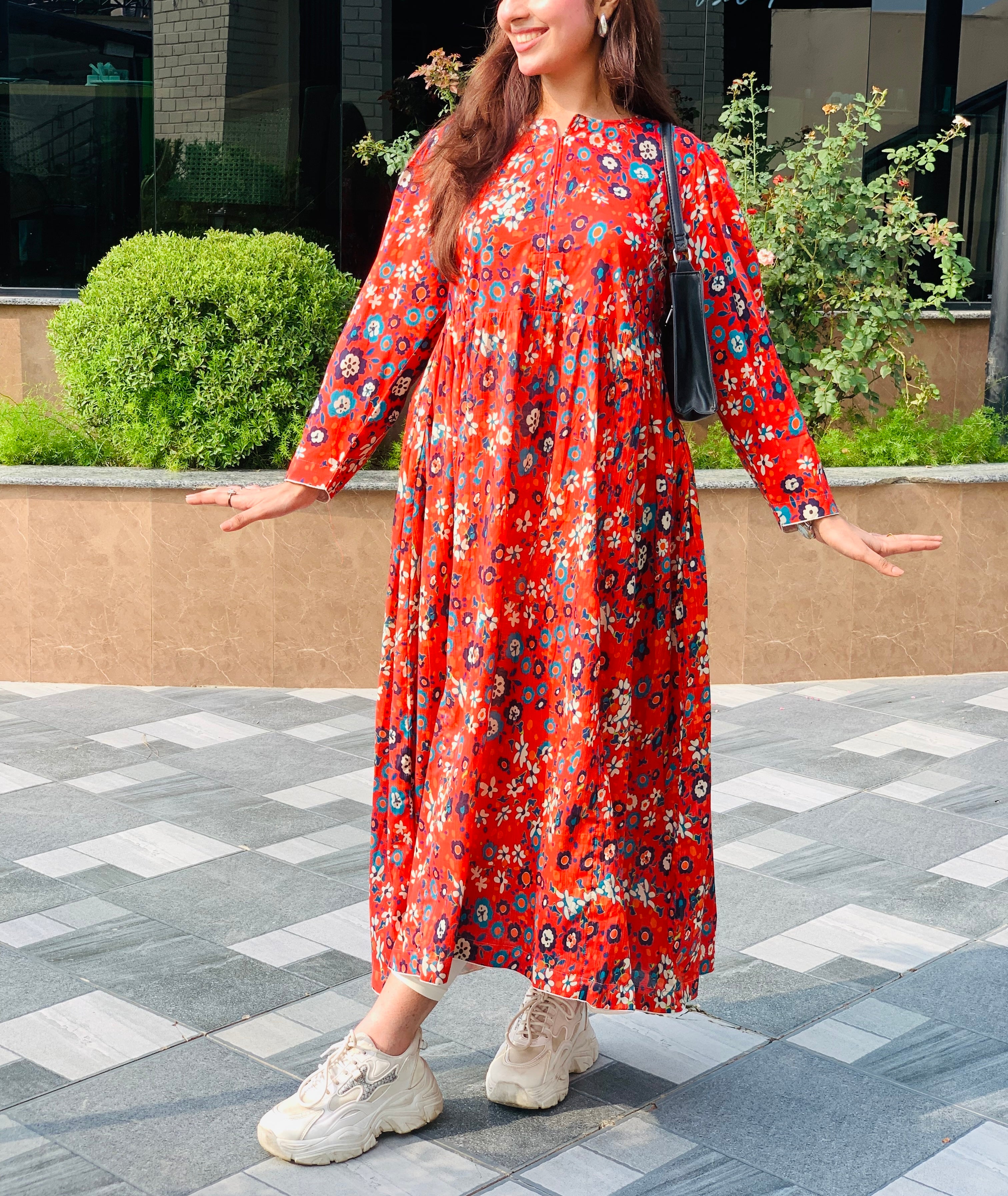 Red Floral Printed Maxi Dress One Piece