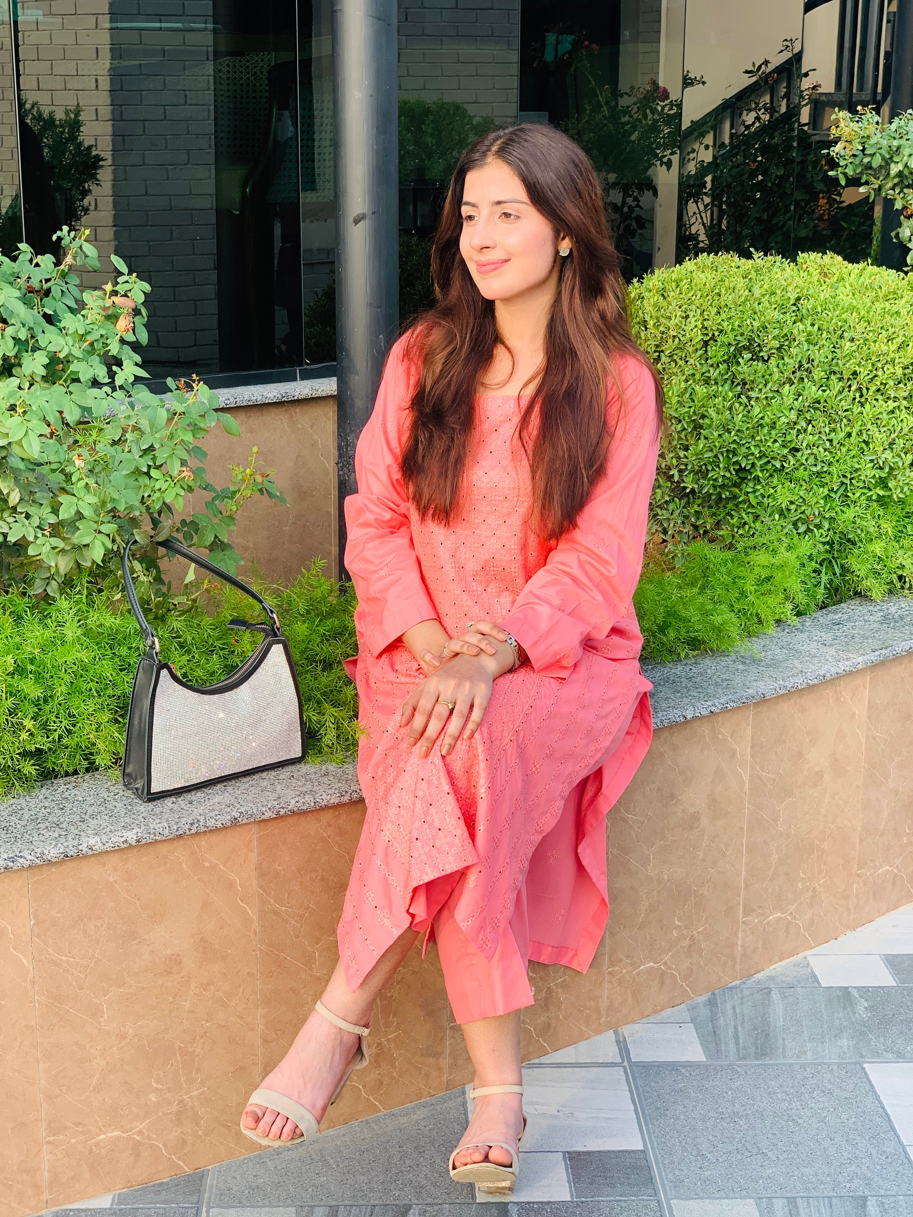 Peach Embroidered Suit with Matching Trousers Two Piece