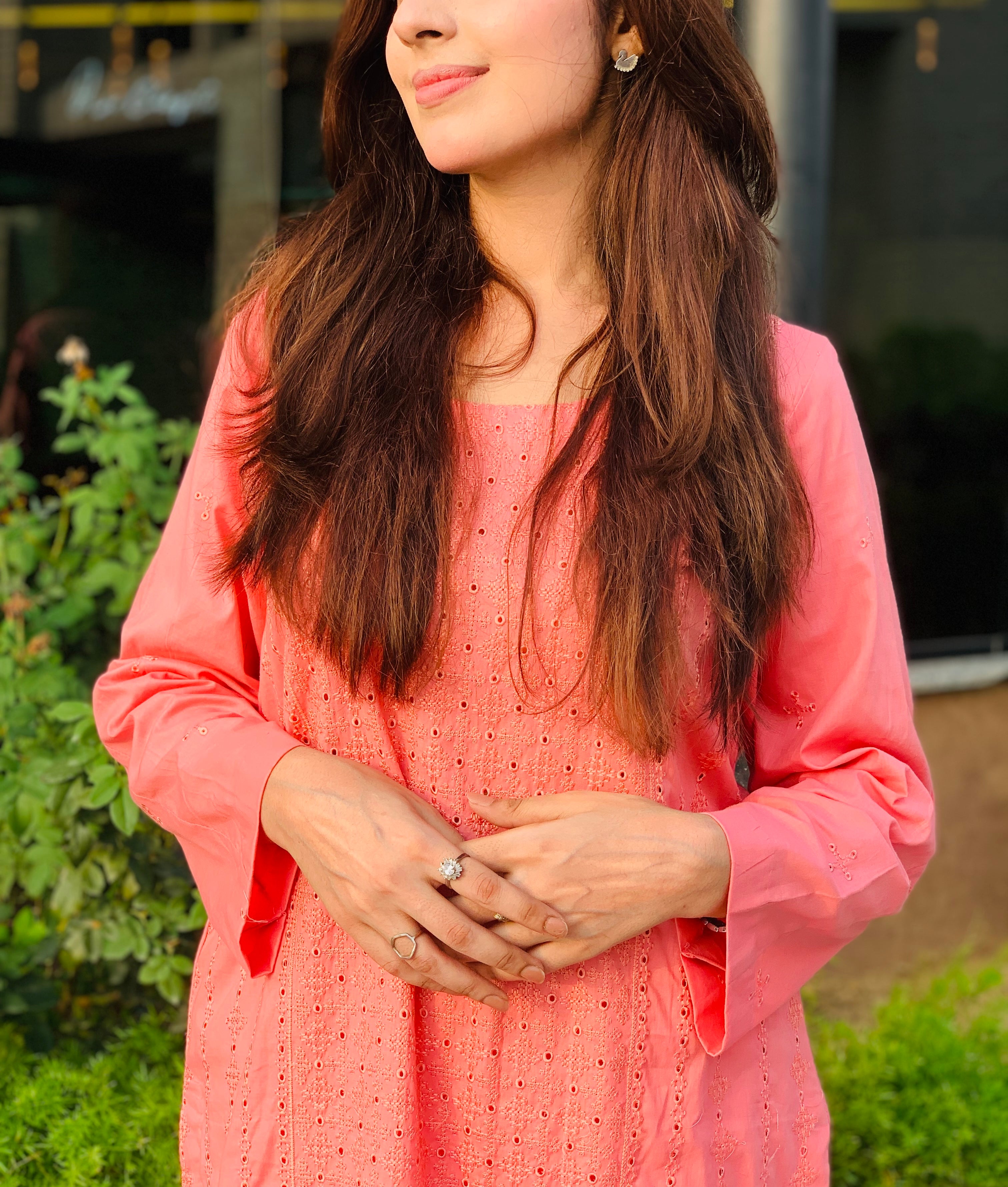Peach Embroidered Suit with Matching Trousers Two Piece