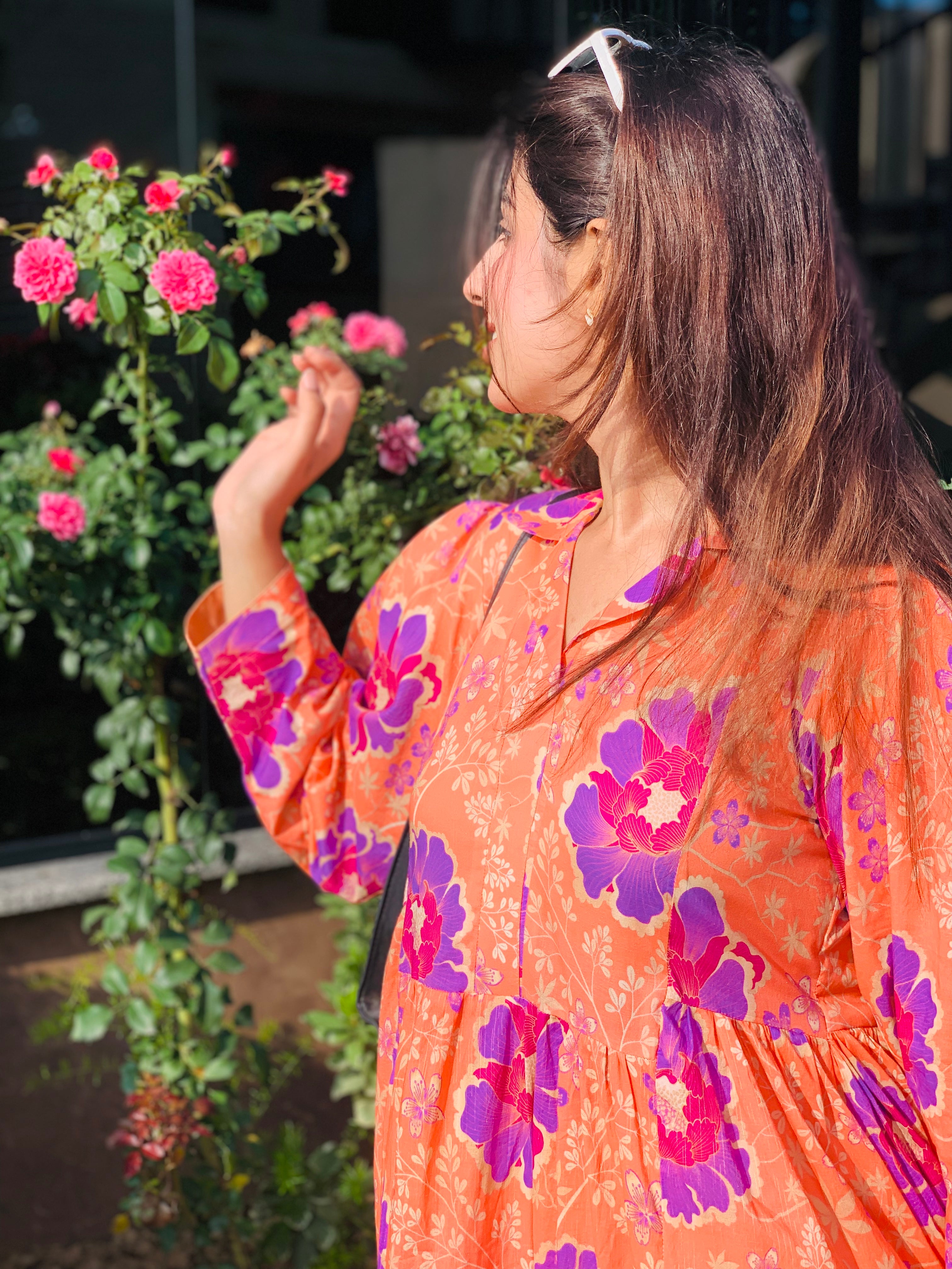 Orange Floral Printed Maxi Dress One Piece