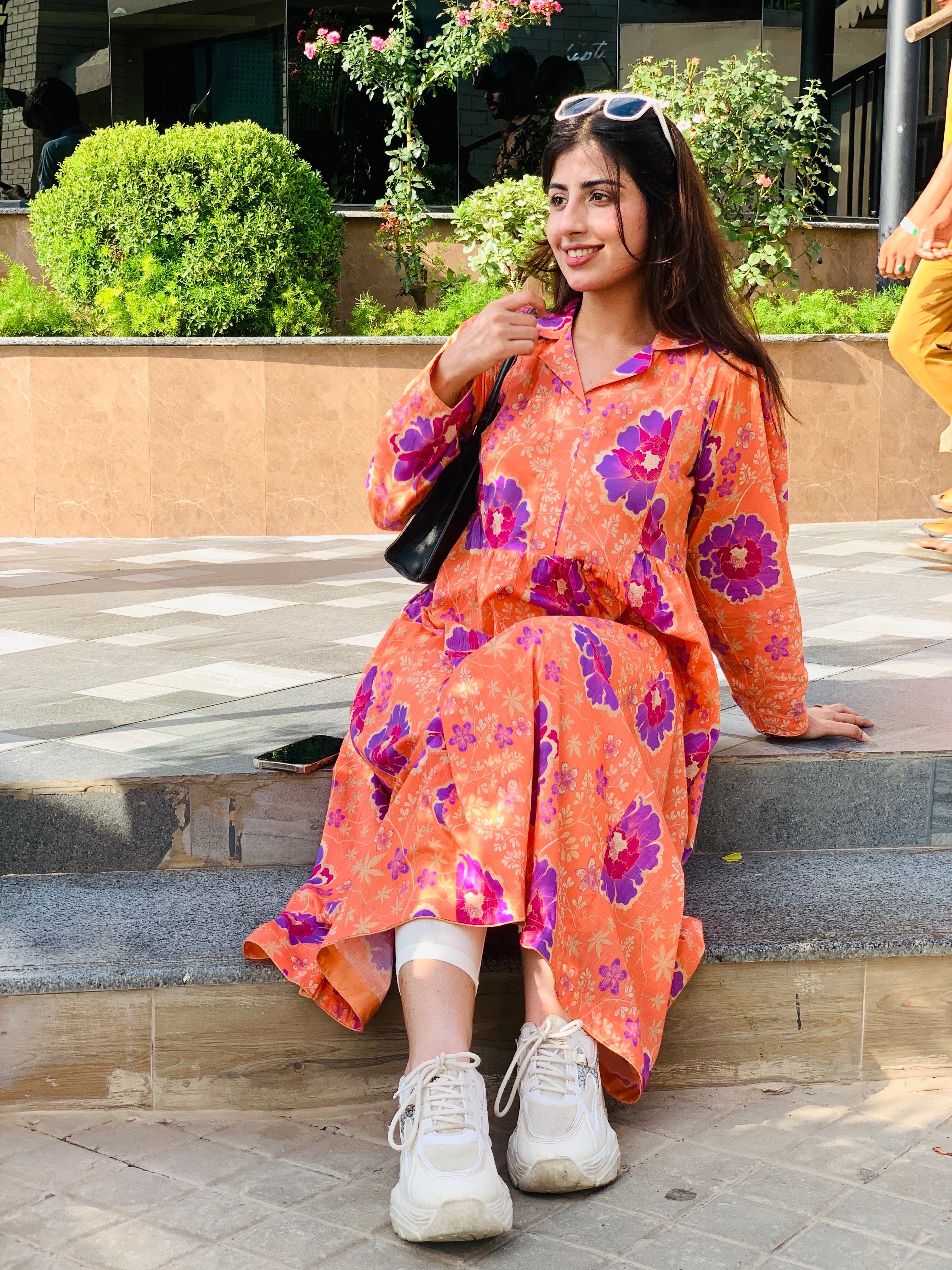 Orange Floral Printed Maxi Dress One Piece