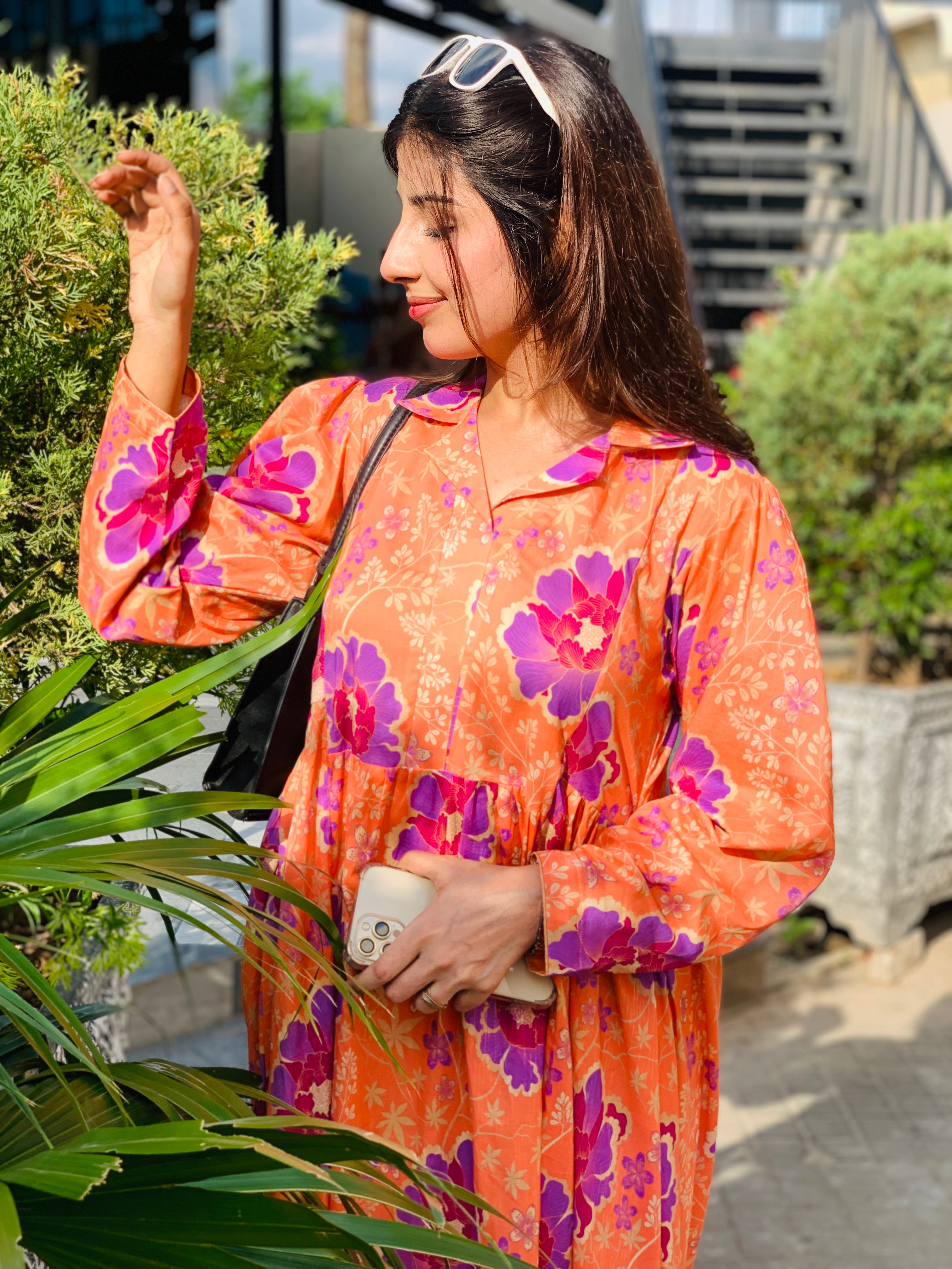 Orange Floral Printed Maxi Dress One Piece