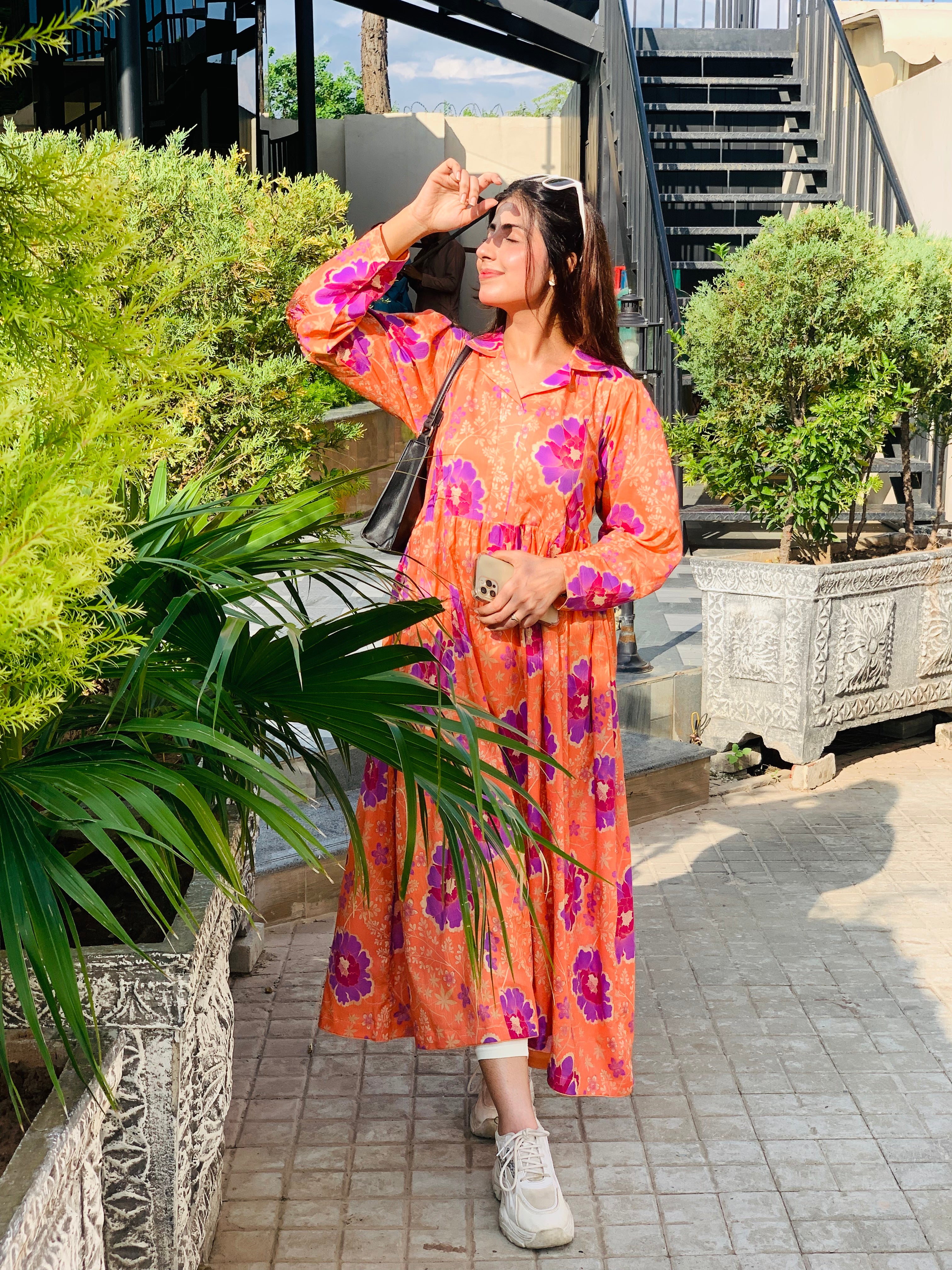 Orange Floral Printed Maxi Dress One Piece