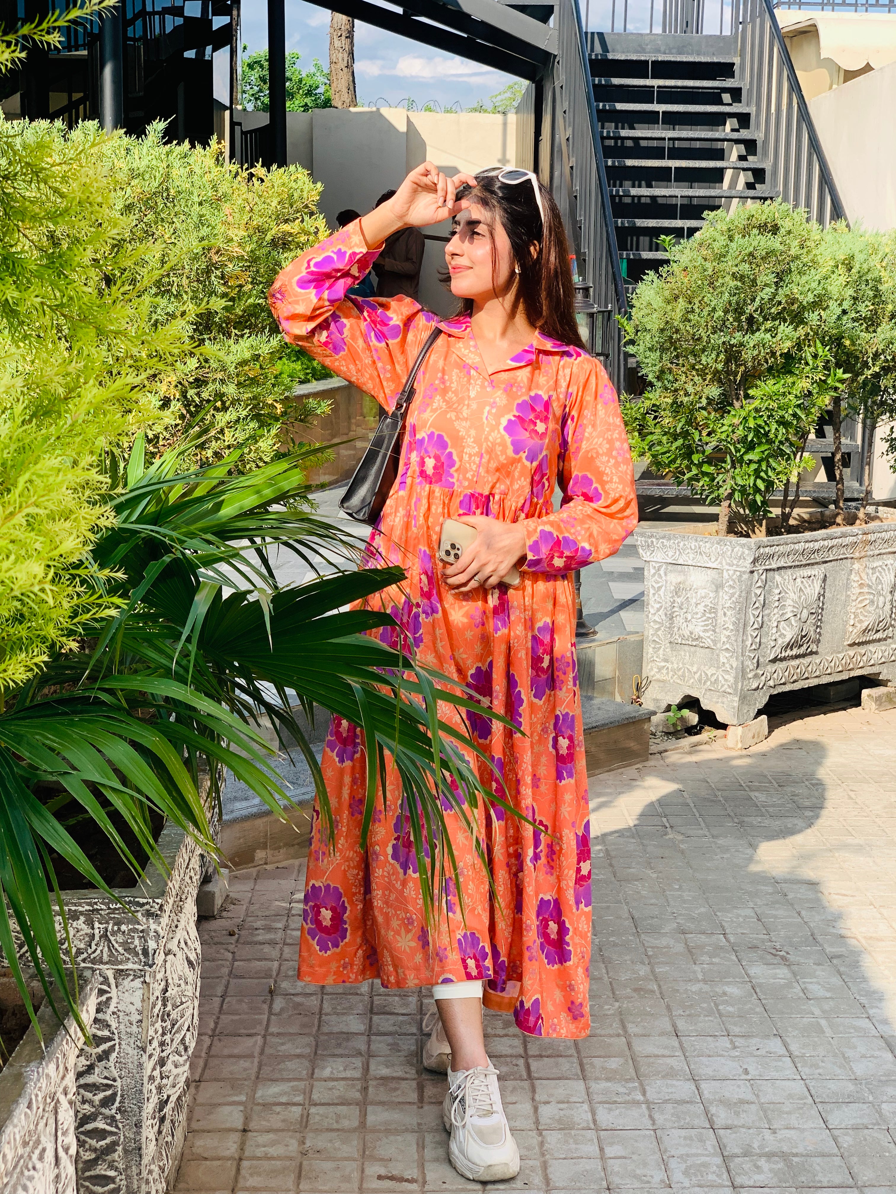 Orange Floral Printed Maxi Dress One Piece
