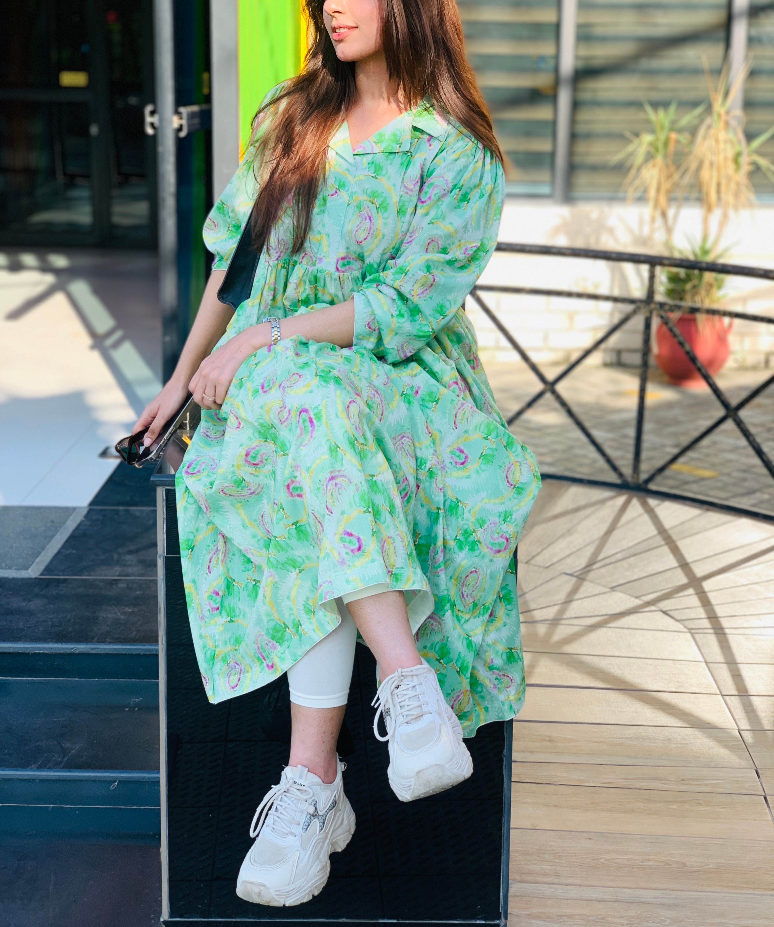 Green Printed Maxi Dress