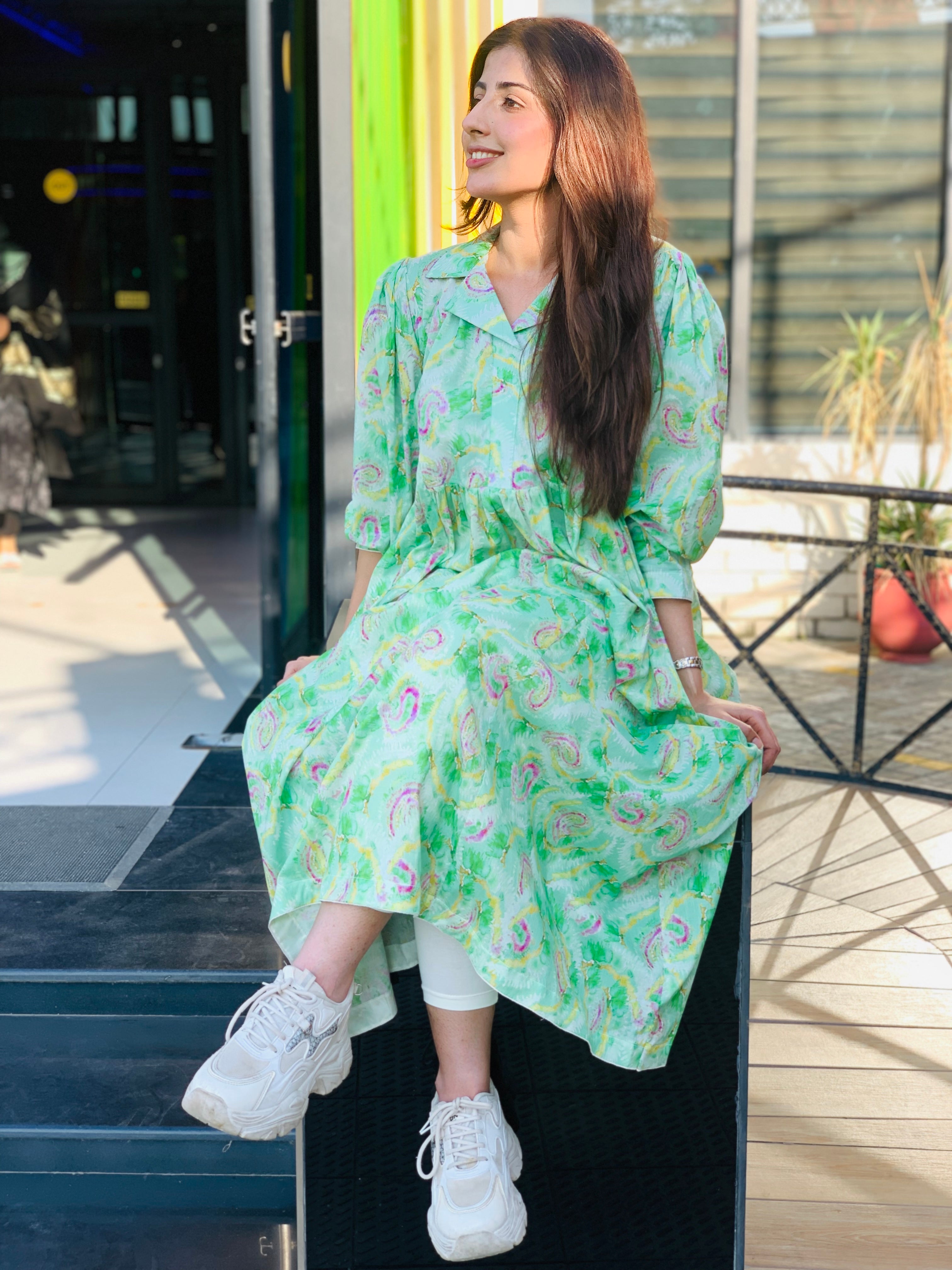 Green Printed Maxi Dress