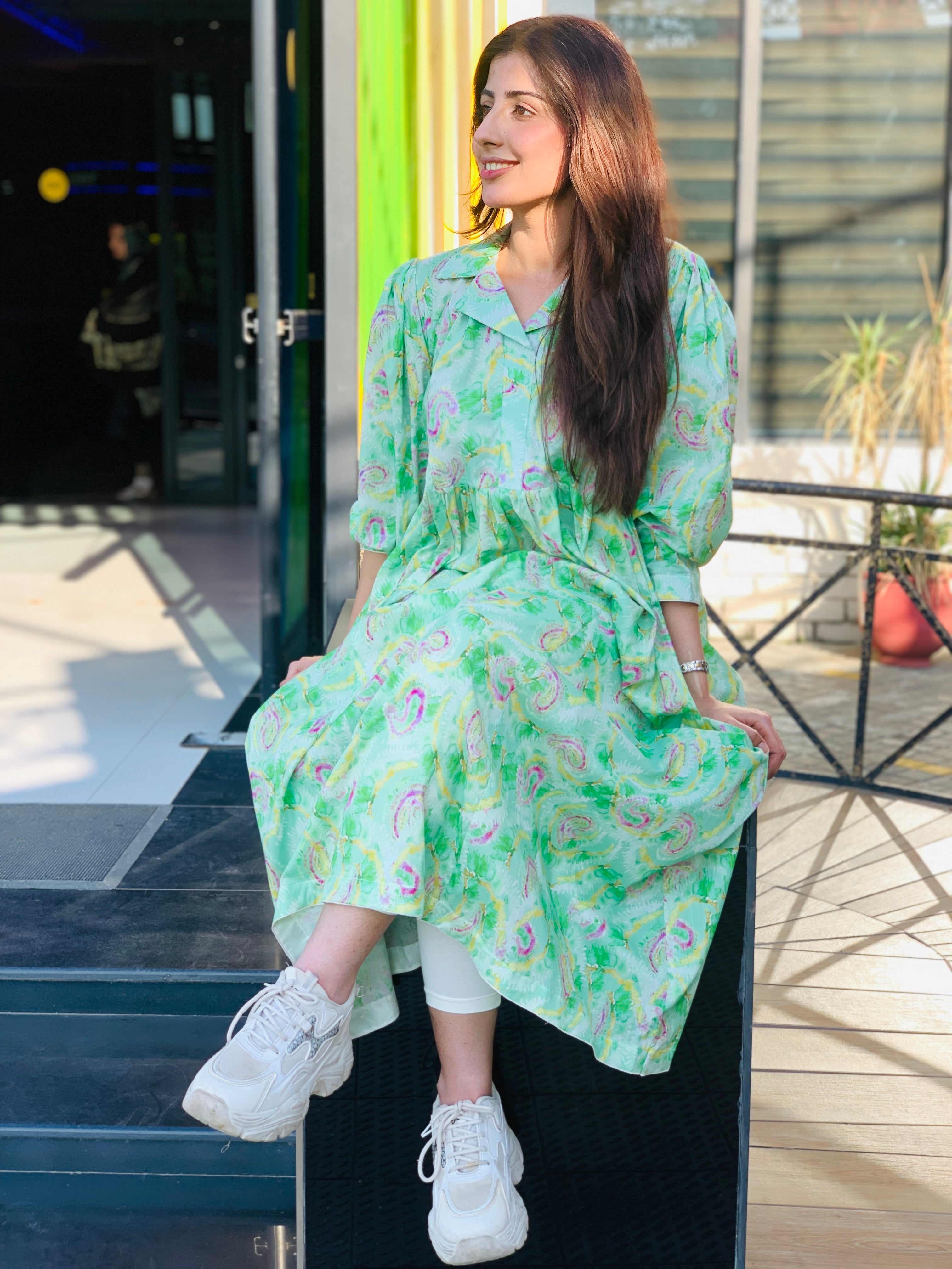 Green Printed Maxi Dress