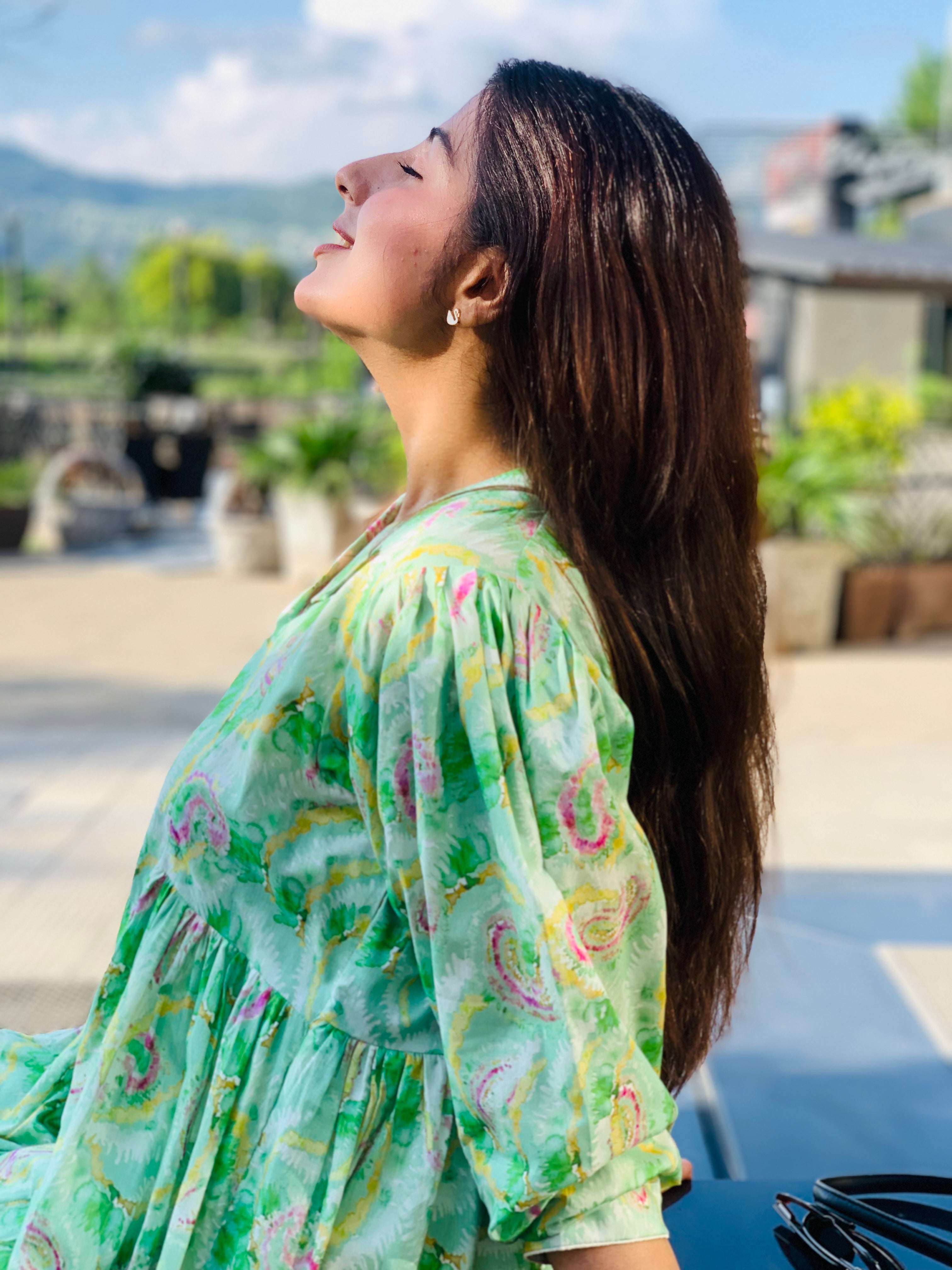 Green Printed Maxi Dress