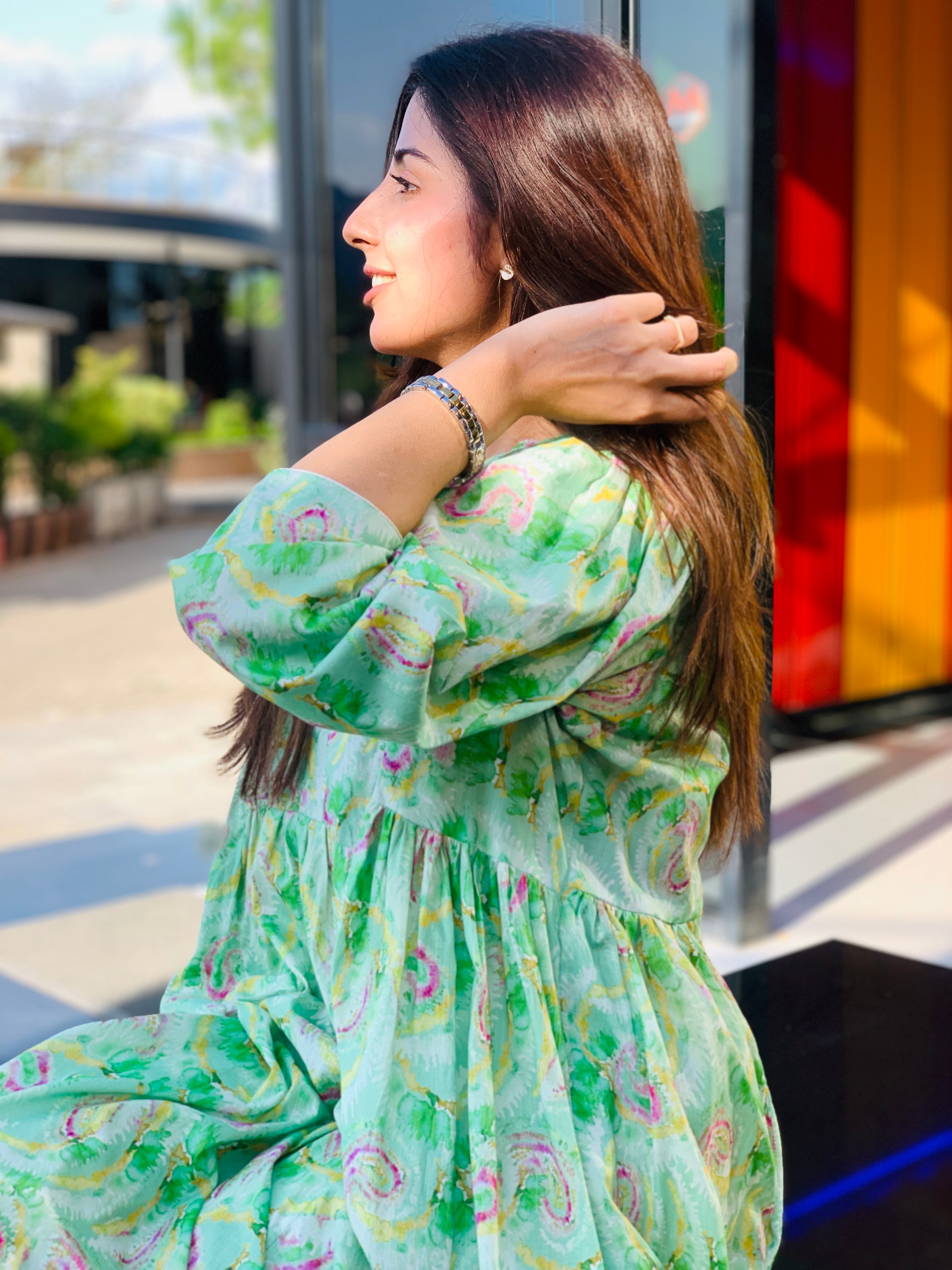 Green Printed Maxi Dress