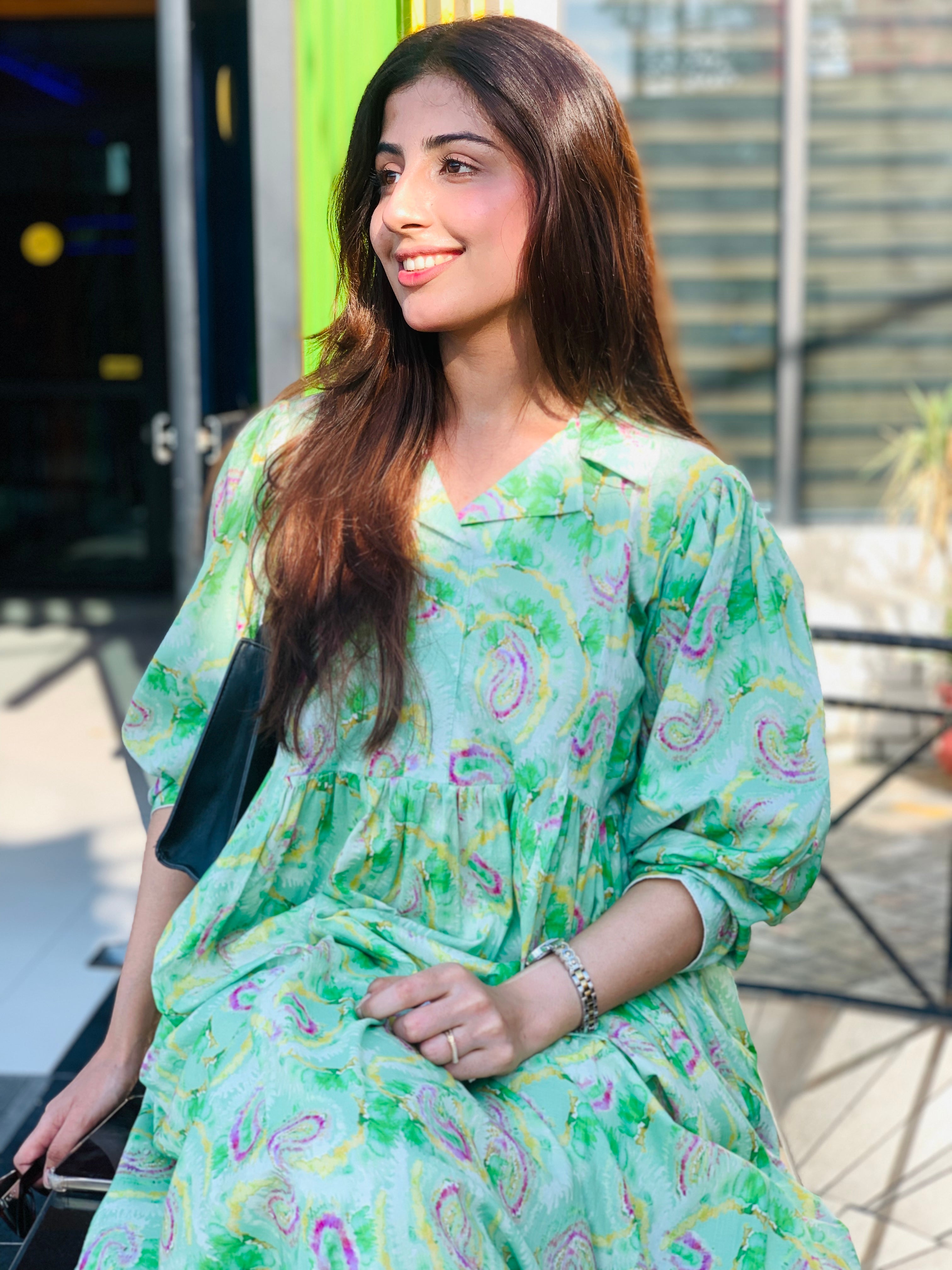 Green Printed Maxi Dress