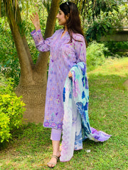 Lavender Printed Suit with Embroidery Three Piece