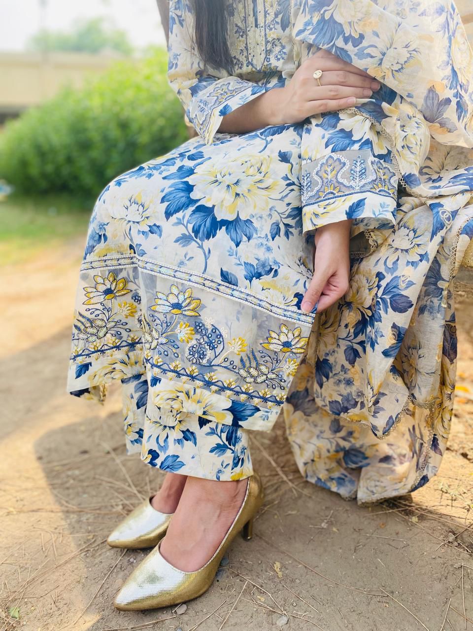 Blue Blossom Floral Embroidered Lawn Suit Three Piece