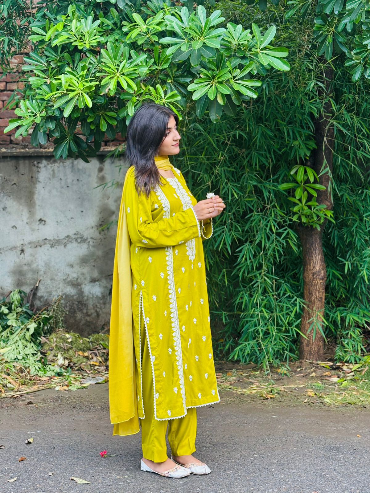 Olive Lace Delight Three Piece