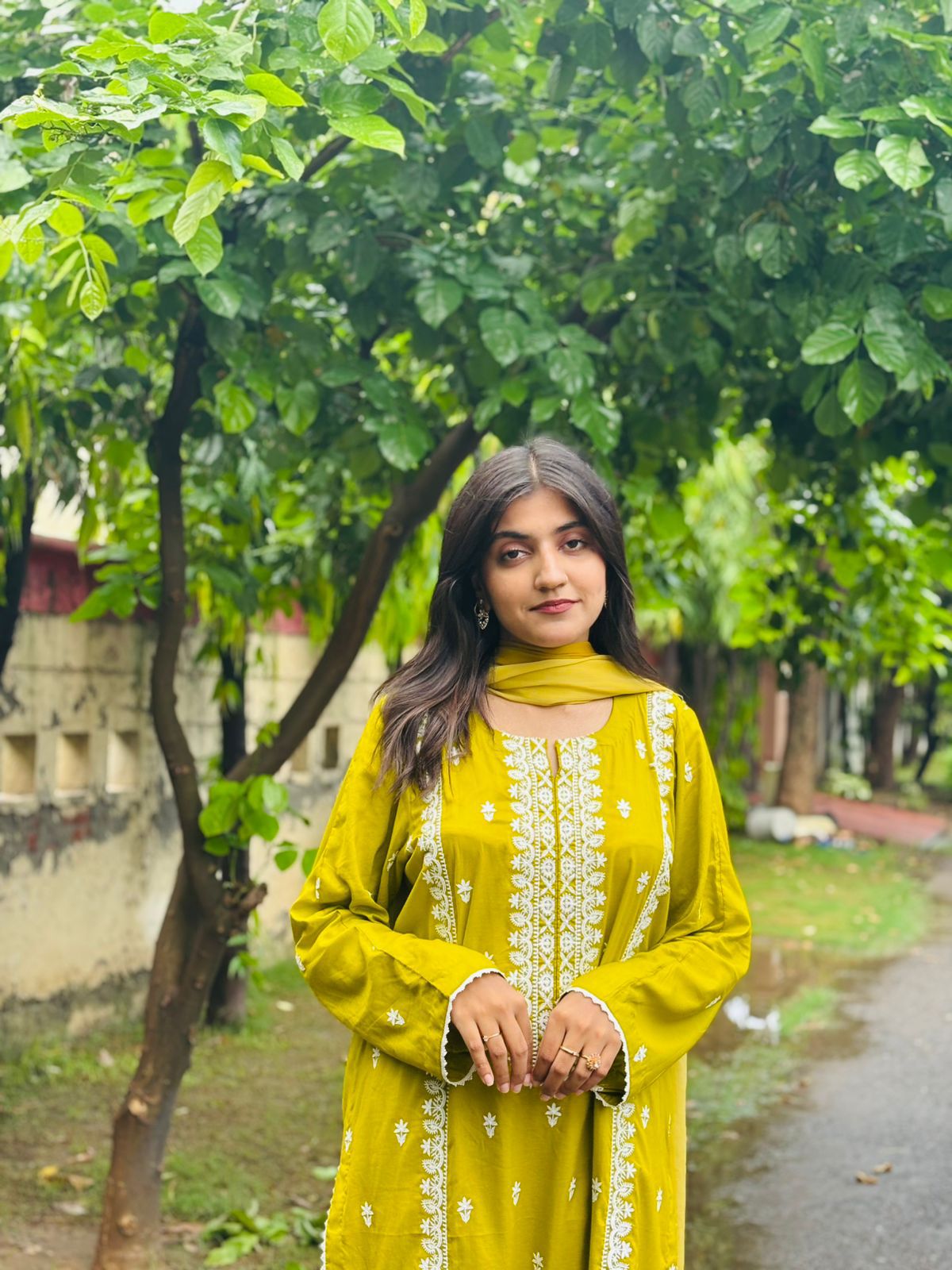 Olive Lace Delight Three Piece