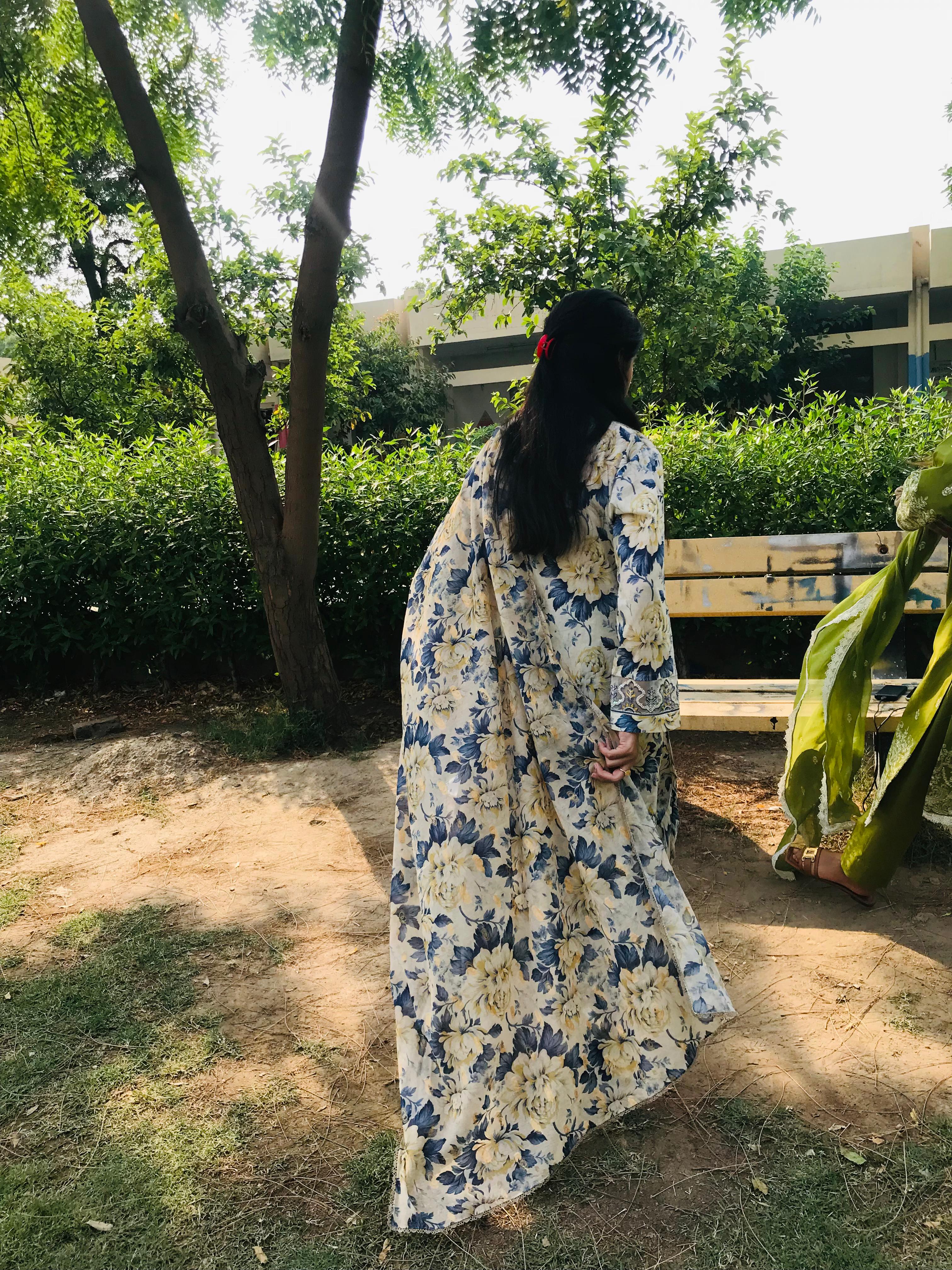 Blue Blossom Floral Embroidered Lawn Suit Three Piece