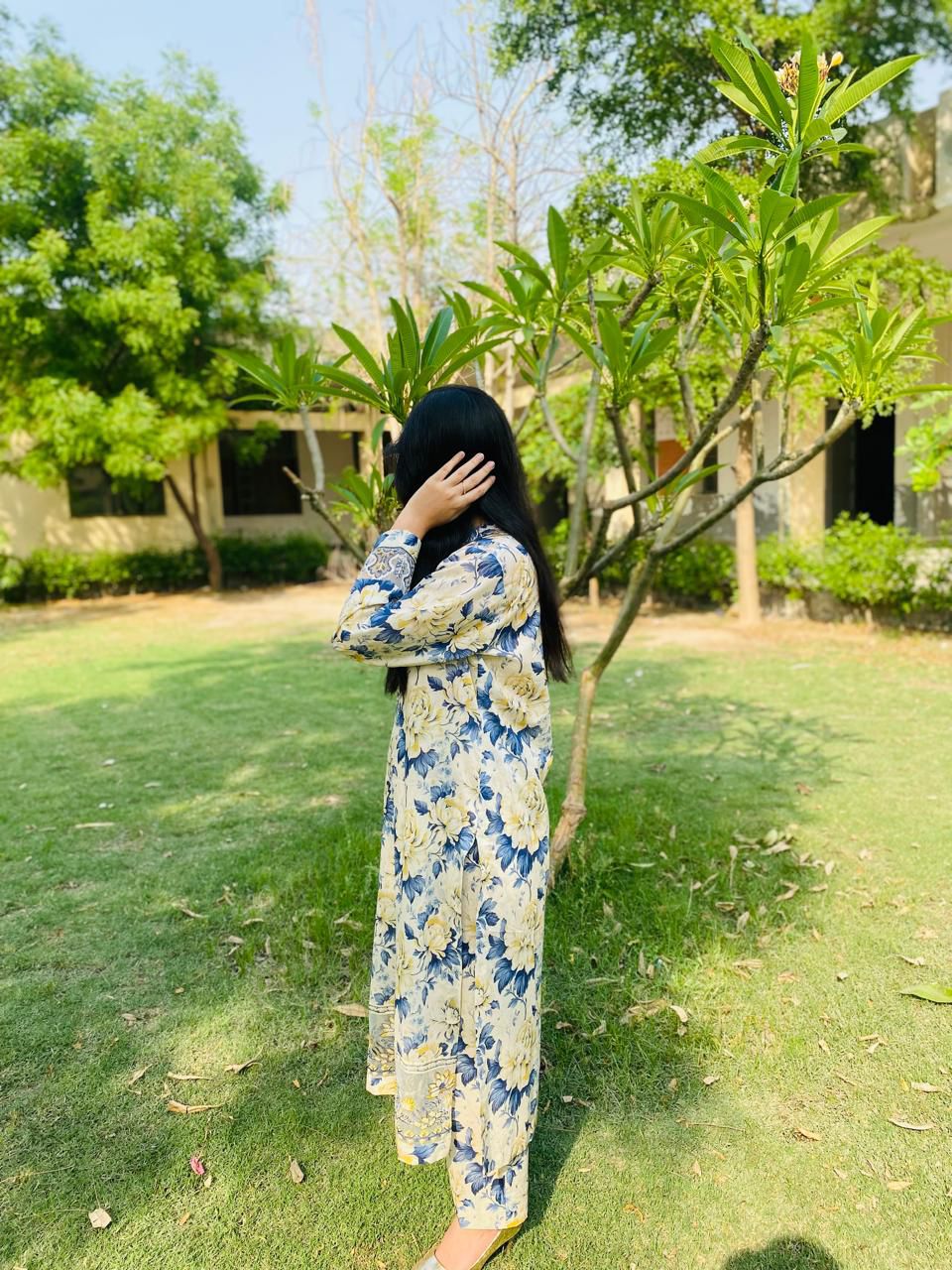 Blue Blossom Floral Embroidered Lawn Suit Three Piece